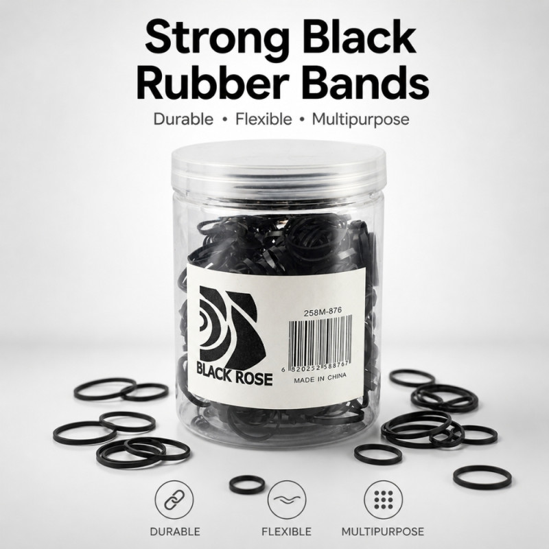 Professional Black Rose Strong Elastic Rubber Bands – Black Heavy-Duty Latex (Item 258M-875)