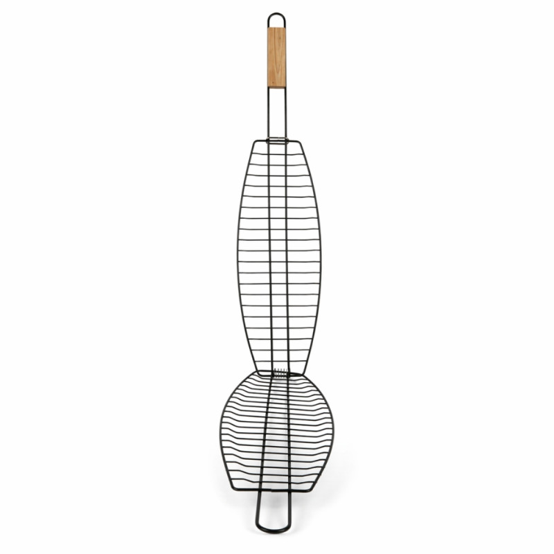 Professional Stainless Steel Fish Grilling Basket – Heavy-Duty Silver Seafood Grill (14x42cm)