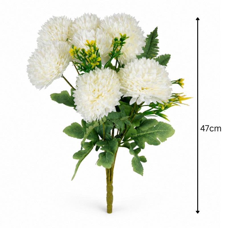 Ultra Hold Artificial Mum Bush Designed for Home Décor &amp; Event Styling – White (H-47cm)