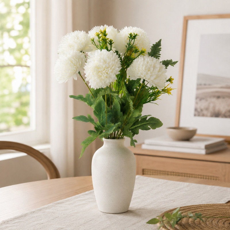 Ultra Hold Artificial Mum Bush Designed for Home Décor &amp; Event Styling – White (H-47cm)