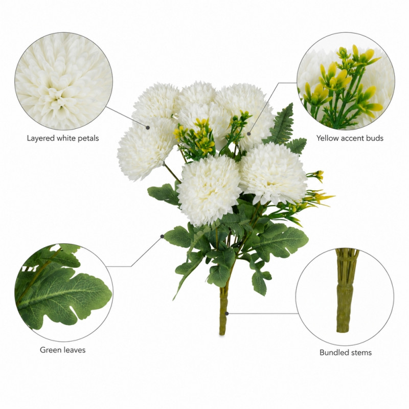 Ultra Hold Artificial Mum Bush Designed for Home Décor &amp; Event Styling – White (H-47cm)