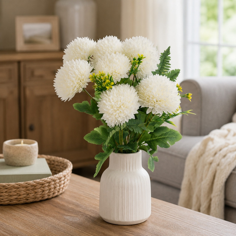 Ultra Hold Artificial Mum Bush Designed for Home Décor &amp; Event Styling – White (H-47cm)