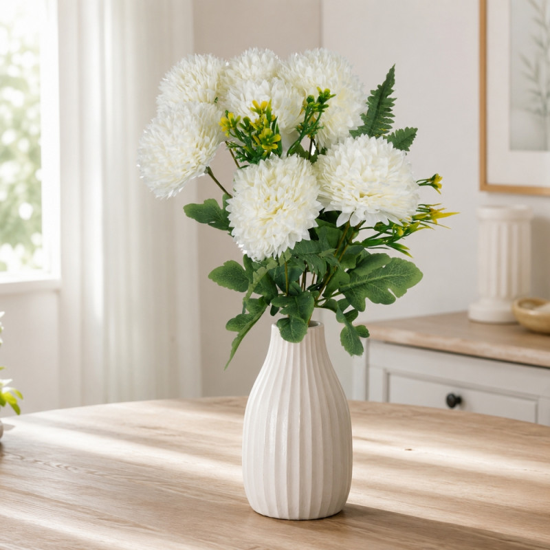Ultra Hold Artificial Mum Bush Designed for Home Décor &amp; Event Styling – White (H-47cm)
