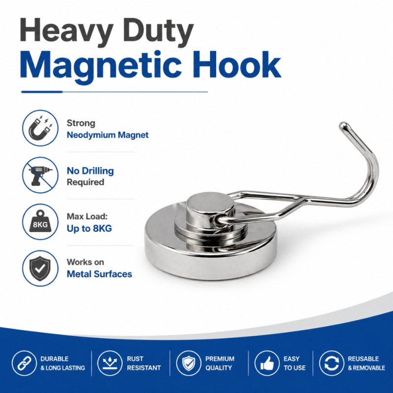 Professional Neodymium Heavy-Duty Magnetic Hook – 8KG Load Capacity (32mm)