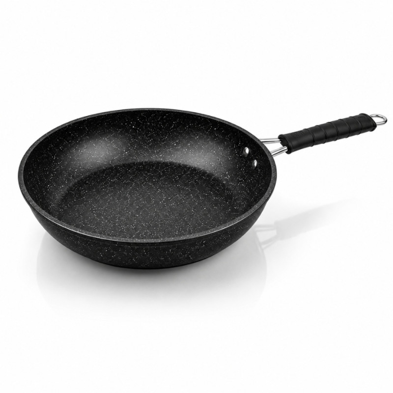 Elegant 30 cm Scoville non-stick frying pan features a durable granite coating and is suitable for all cookers, including induction hobs – Black (30cm)