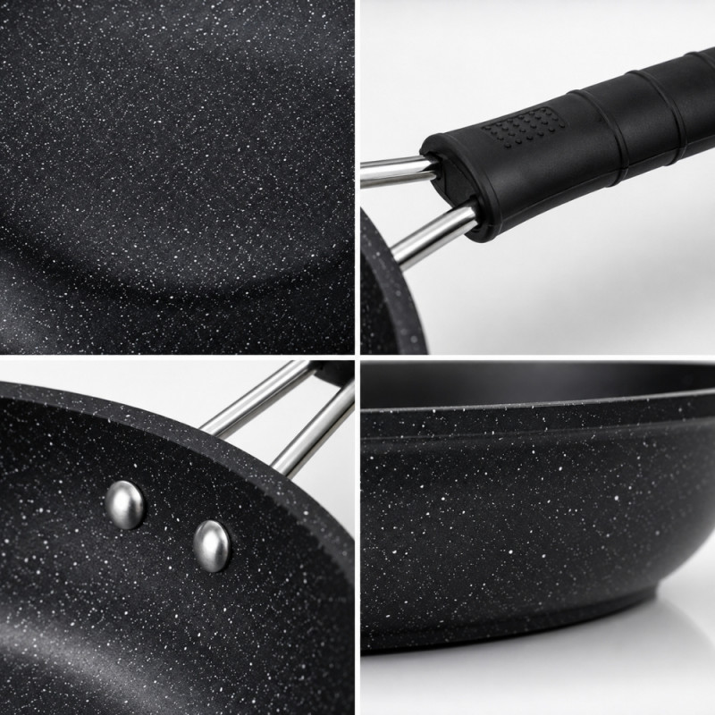 Elegant 30 cm Scoville non-stick frying pan features a durable granite coating and is suitable for all cookers, including induction hobs – Black (30cm)