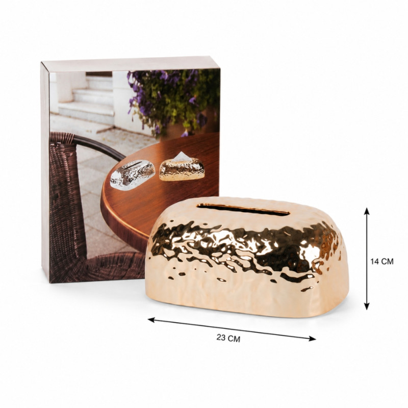 Auric Shine Tissue Box Cover Designed for Modern Living & Home Comfort – Golden (H-14cm x W-23cm)