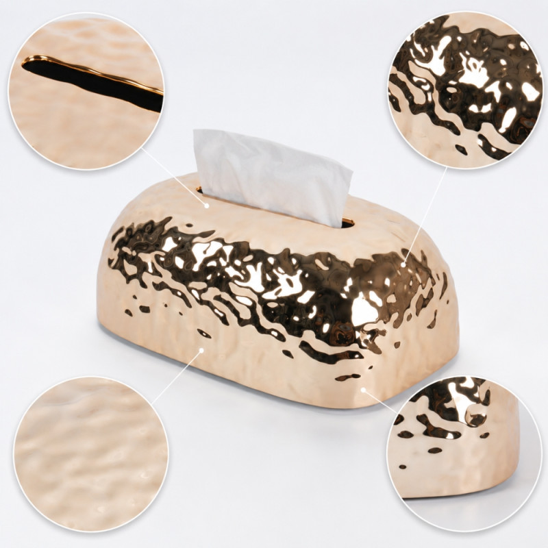 Auric Shine Tissue Box Cover Designed for Modern Living & Home Comfort – Golden (H-14cm x W-23cm)