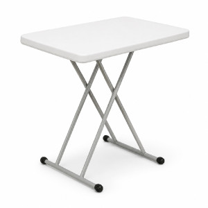 White Portable Folding Table with Adjustable Height Legs and a Plastic Top – 76 x 47 cm