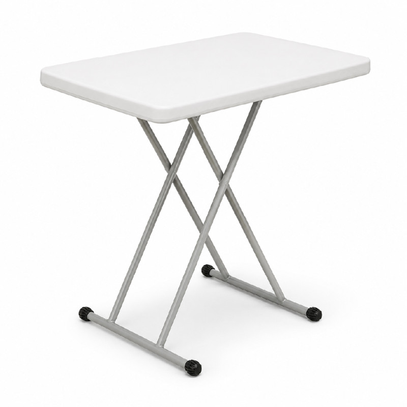 Portable Folding Table with Adjustable Height Legs and a Plastic Top