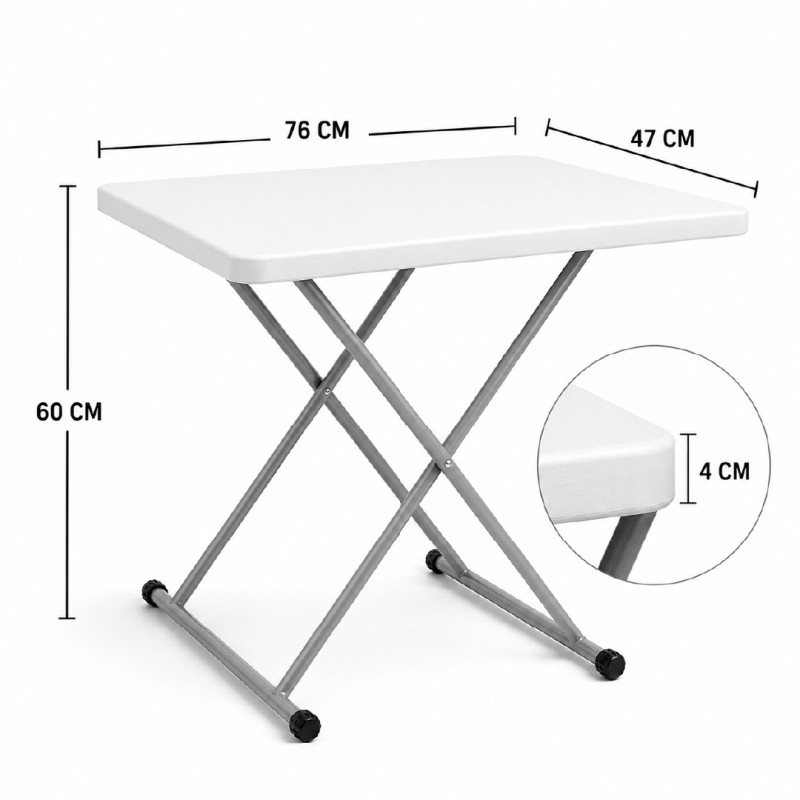Portable Folding Table with Adjustable Height Legs and a Plastic Top