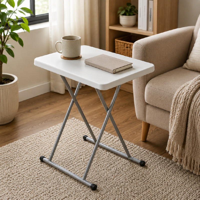 Portable Folding Table with Adjustable Height Legs and a Plastic Top