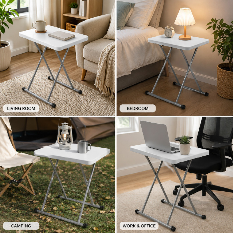 Portable Folding Table with Adjustable Height Legs and a Plastic Top
