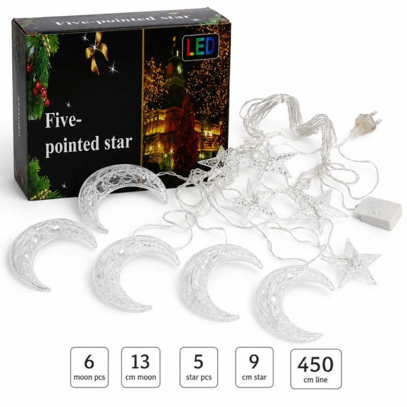LED Moon and Star String Lights – Clear