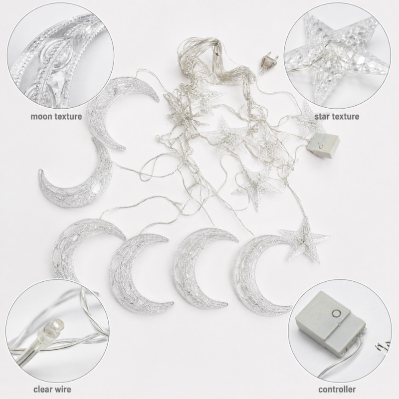 LED Moon and Star String Lights – Clear