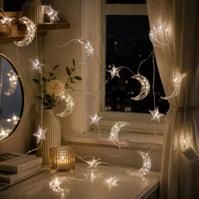 LED Moon and Star String Lights – Clear