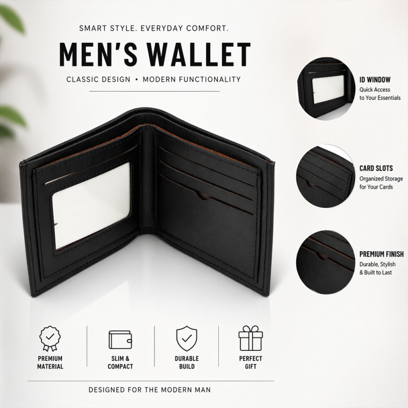 Men Bifold Wallet With Id Window