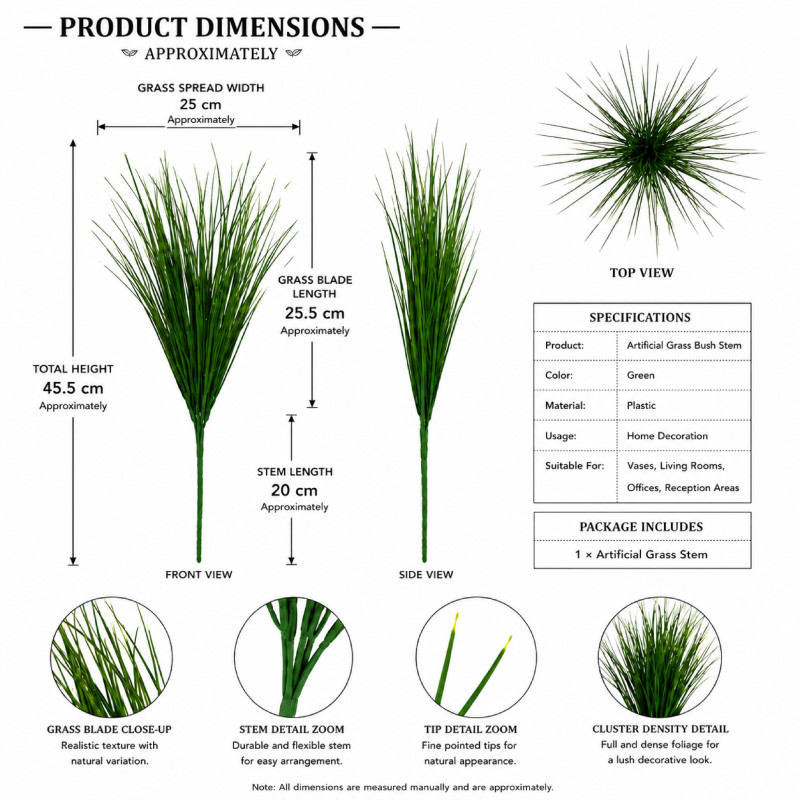 Stylish Long Leaf Grass – Green Premium Quality (45.5 x 25.5 x 20 cm)