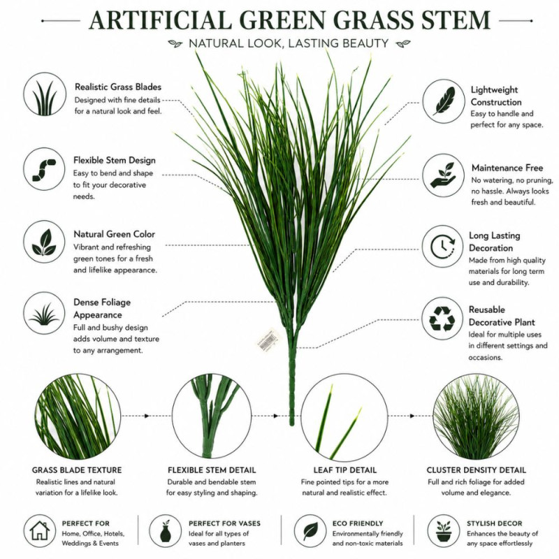 Stylish Long Leaf Grass – Green Premium Quality (45.5 x 25.5 x 20 cm)