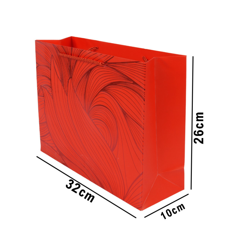 Vibrant Red Abstract Wave Premium Paper Gift Bag – 32cm