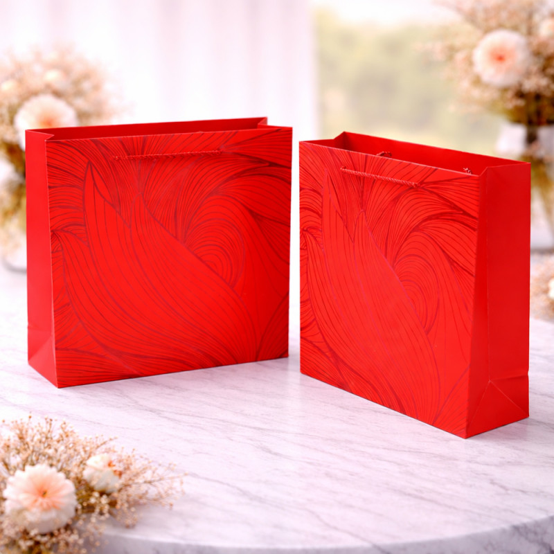 Vibrant Red Abstract Wave Premium Paper Gift Bag – 32cm