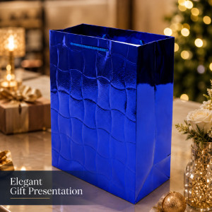 Royal Blue Metallic Geometric Textured Gift Bag – 32cm Royal Blue Metallic Geometric Textured Gift Bag – 32cm