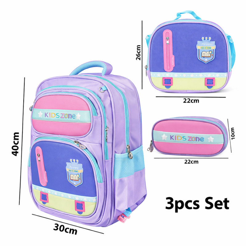 Kids 3-Piece Essential School Set, Backpack, Lunch Bag & Pencil Case – Enchanted Lavender