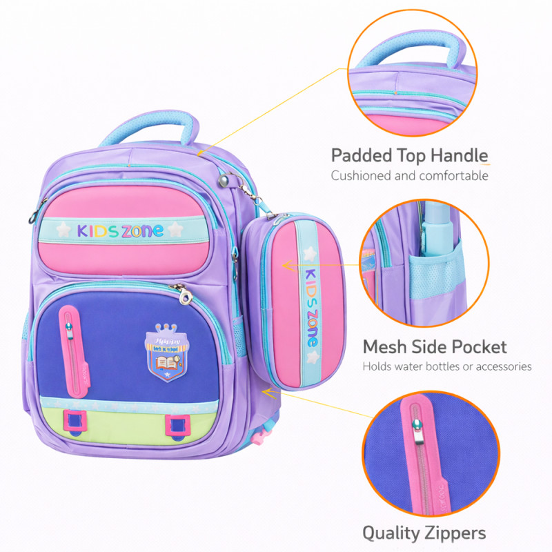 Kids 3-Piece Essential School Set, Backpack, Lunch Bag & Pencil Case – Enchanted Lavender