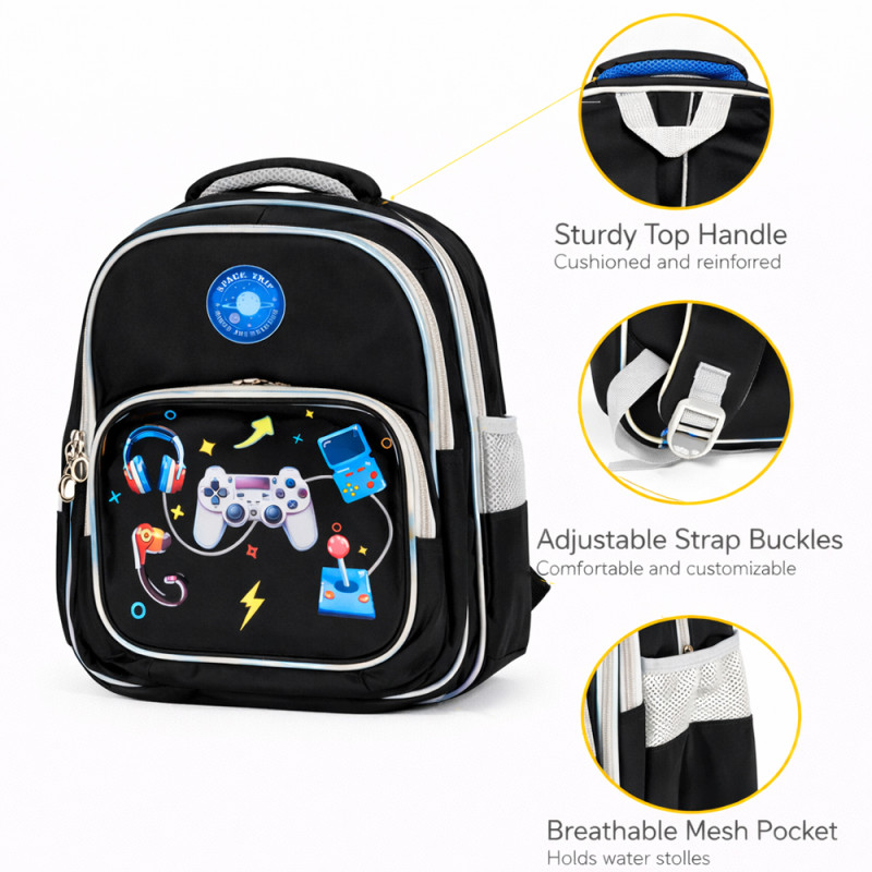 Pro-Gamer Gear Backpack – Midnight Black Gaming Edition (34cm)