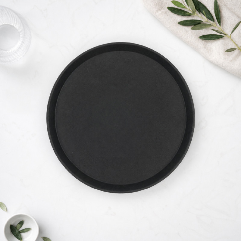 Professional Round Non-Slip Service Tray – Black (35x35cm)
