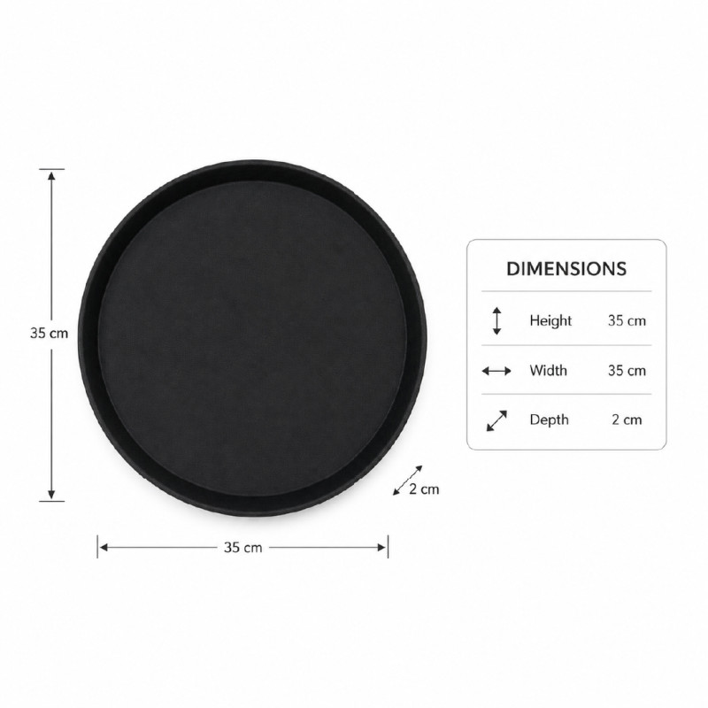 Professional Round Non-Slip Service Tray – Black (35x35cm)