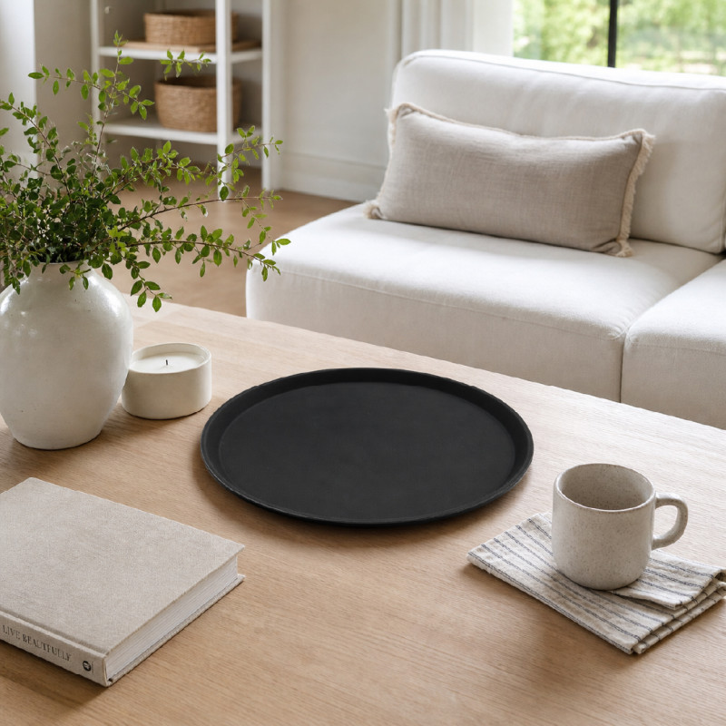 Professional Round Non-Slip Service Tray – Black (35x35cm)