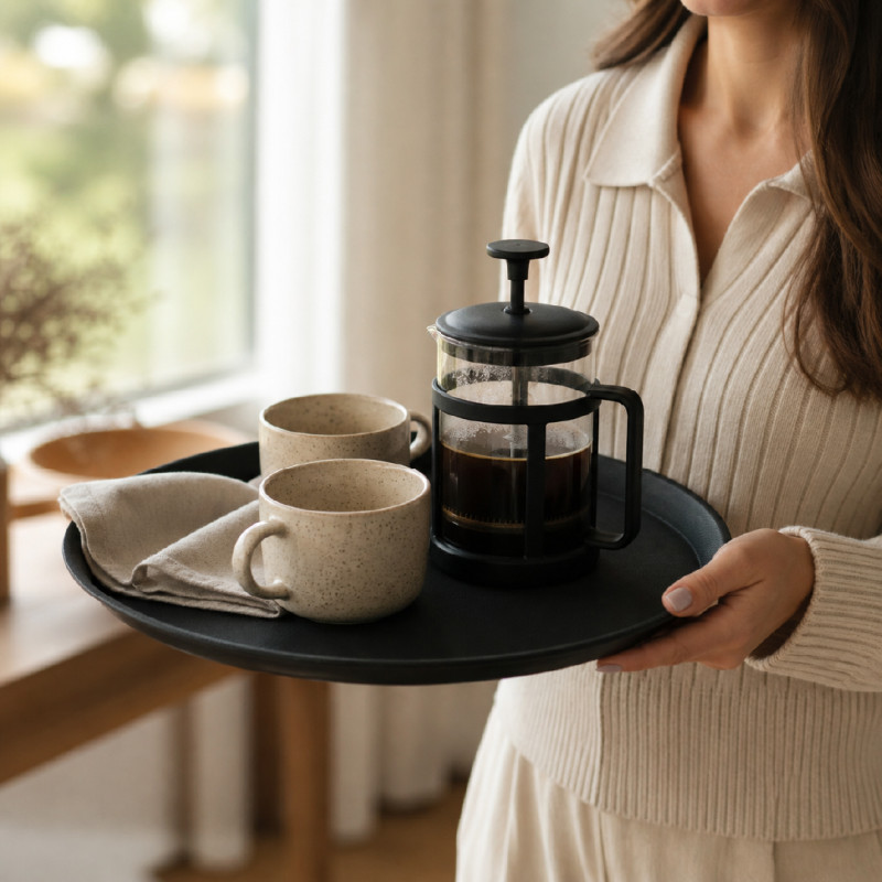 Professional Round Non-Slip Service Tray – Black (35x35cm)