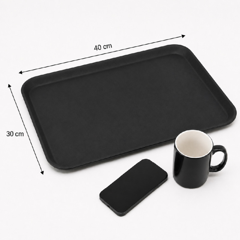 Rectangular Non-Slip Service Tray – Black (40x30cm)
