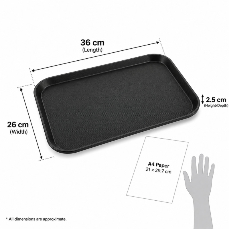 Professional PP Black Fast Food Serving Tray – Non-Skid Design (36cm)