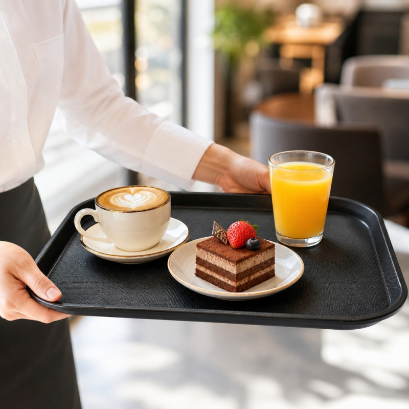Professional PP Black Fast Food Serving Tray – Non-Skid Design (36cm)