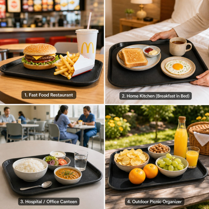 Professional PP Black Fast Food Serving Tray – Non-Skid Design (36cm)