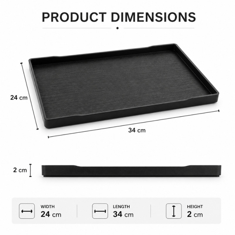 Professional Black Minimalist Serving Tray – Sleek Rectangular Design (34cm)