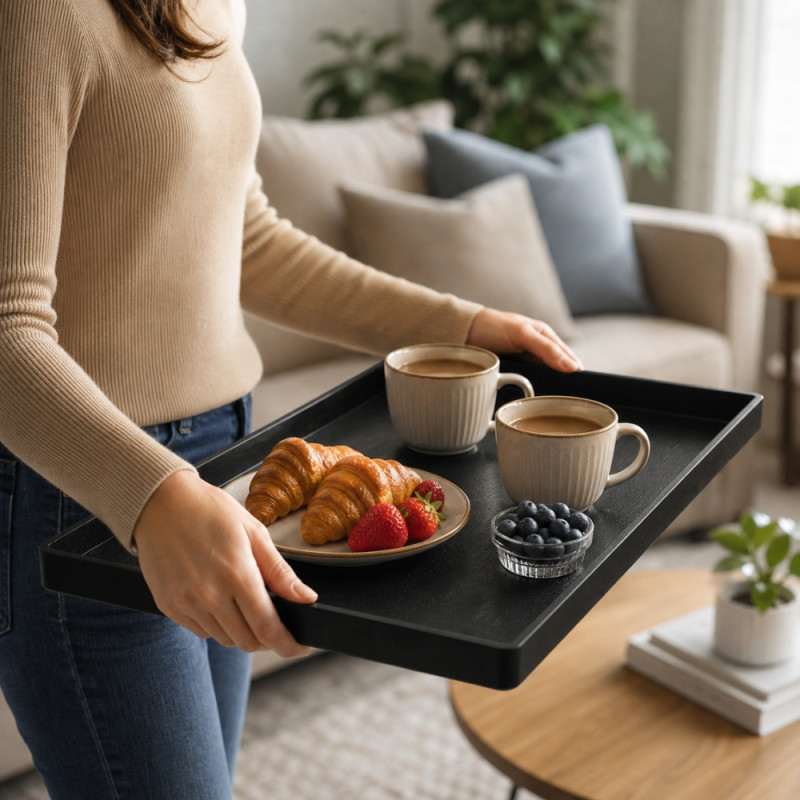 Professional Black Minimalist Serving Tray – Sleek Rectangular Design (34cm)