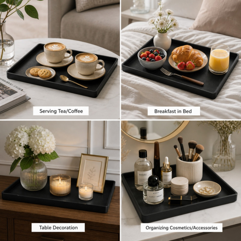 Professional Black Minimalist Serving Tray – Sleek Rectangular Design (34cm)