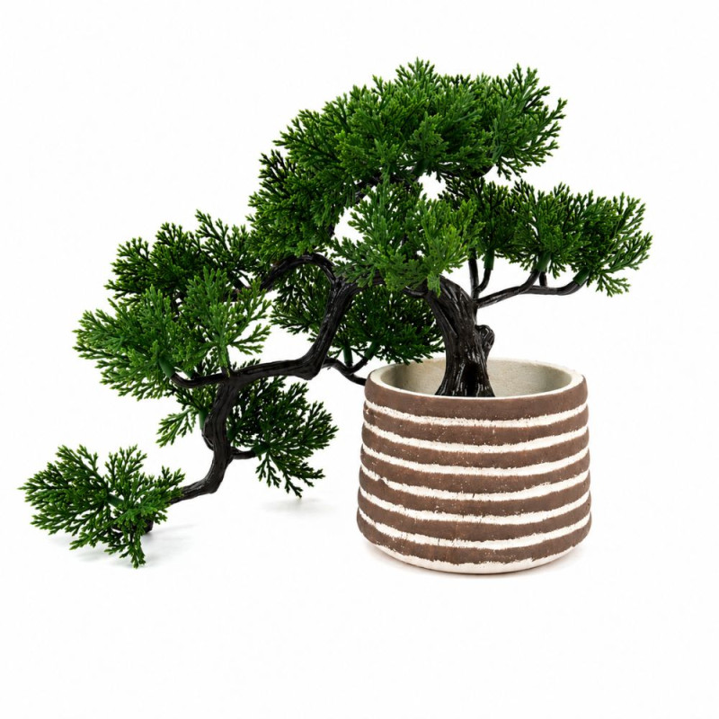 Professional Artificial Bonsai Tree – Zen Greenery in Light Brown & White Pot (28cm)