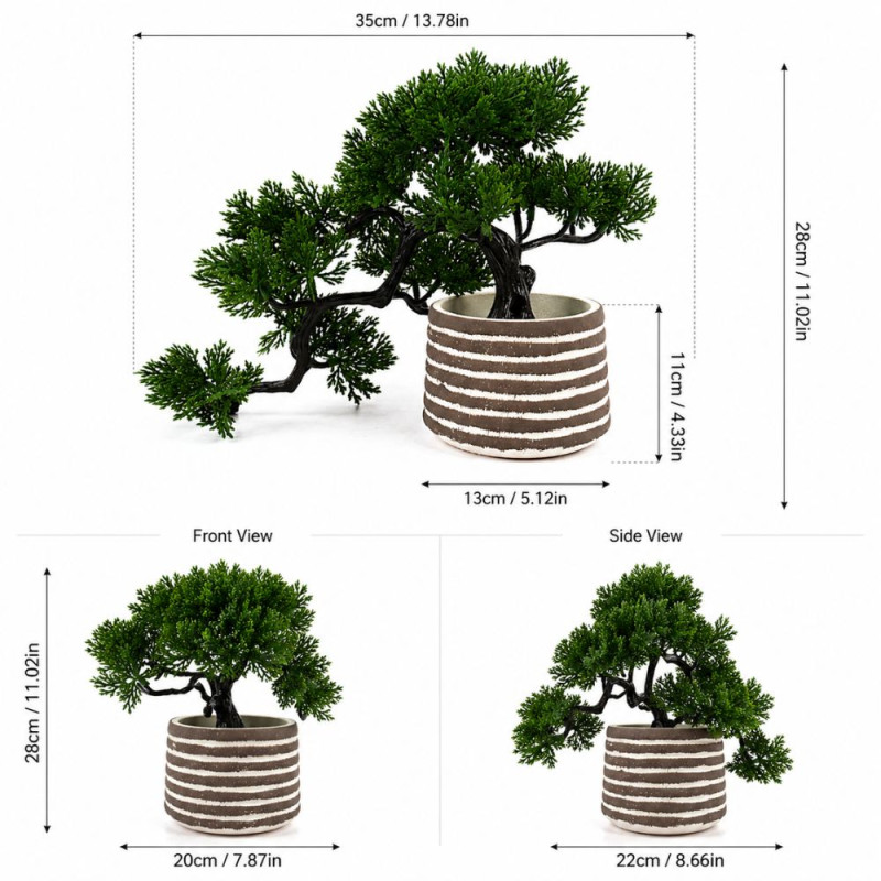 Professional Artificial Bonsai Tree – Zen Greenery in Light Brown & White Pot (28cm)