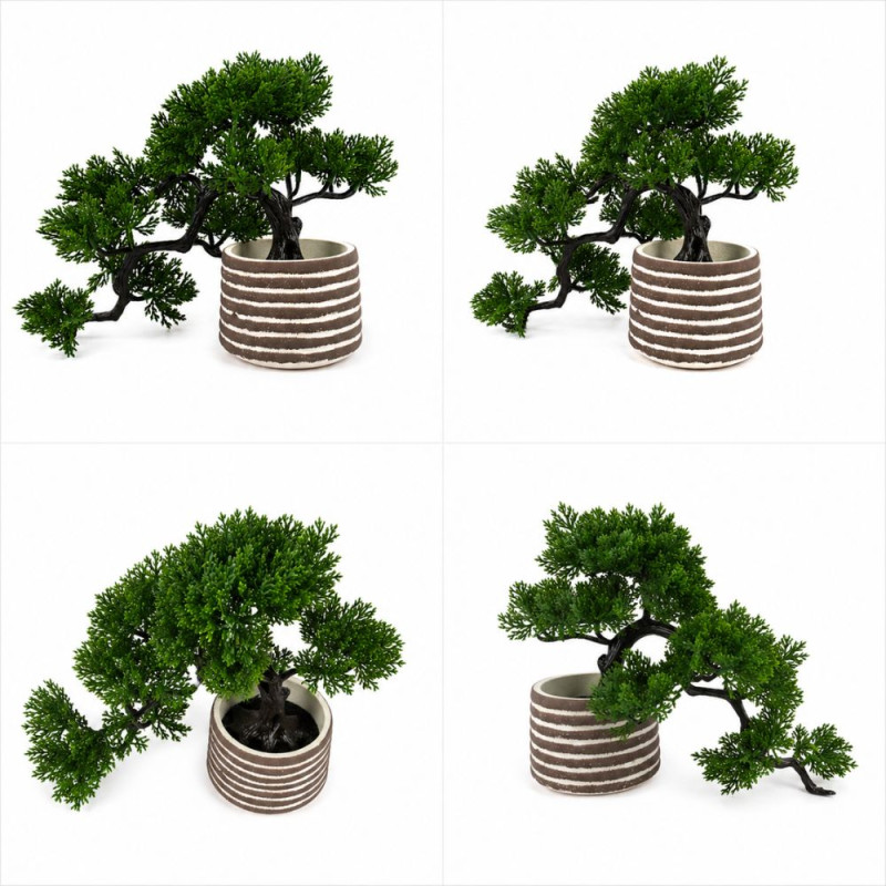 Professional Artificial Bonsai Tree – Zen Greenery in Light Brown & White Pot (28cm)