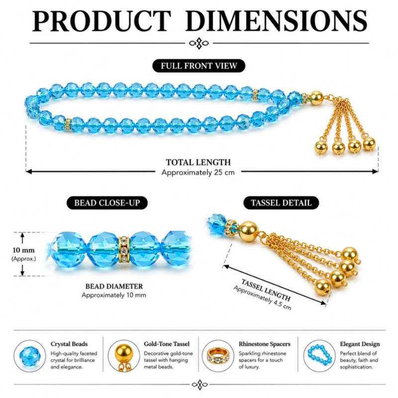 Essential Tasbih – Cyan Premium Quality (25 cm)