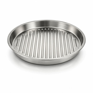 Korean-style stainless steel barbecue plate designed for grilling and serving.; 2.2 x 17.5 x 0cm; Silver