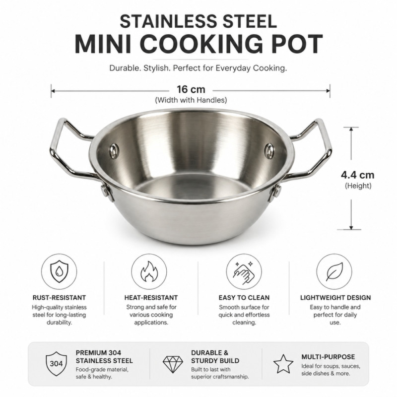 Stainless Steel Cooking Pot with Side Handles – Silver