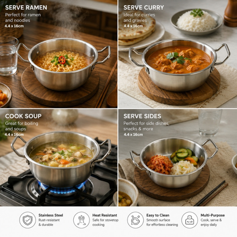 Stainless Steel Cooking Pot with Side Handles – Silver