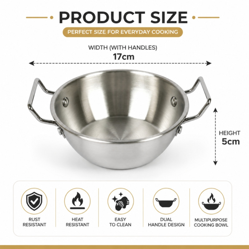 Stainless Steel Kadai Designed for Everyday Cooking – Silver