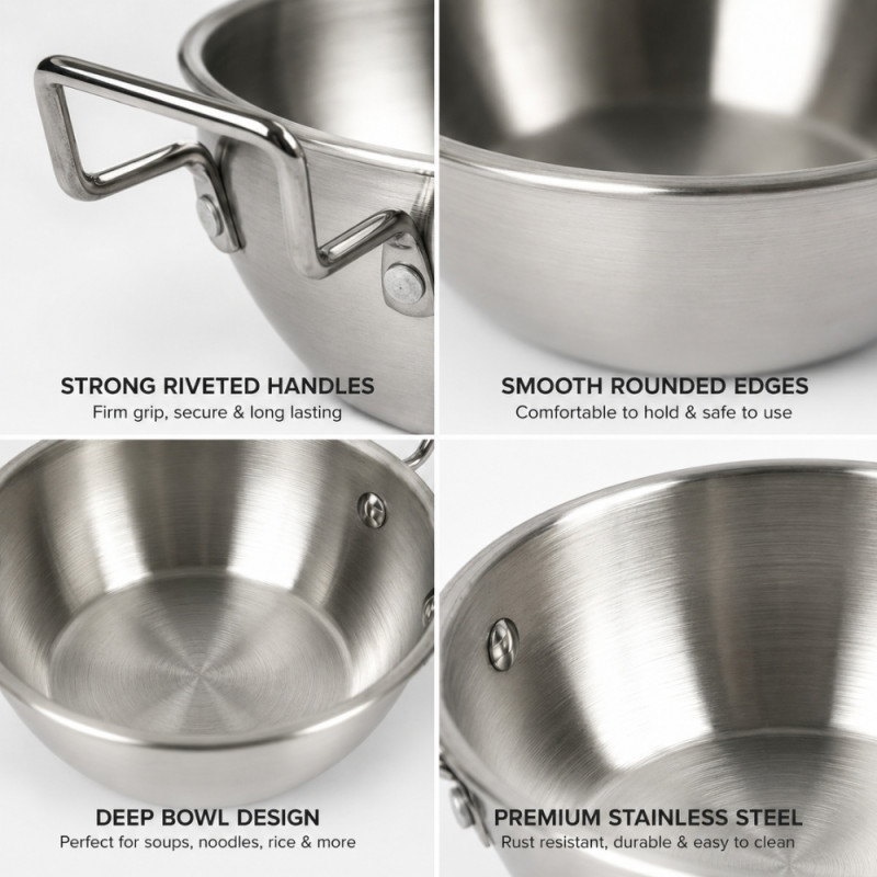 Stainless Steel Kadai Designed for Everyday Cooking – Silver