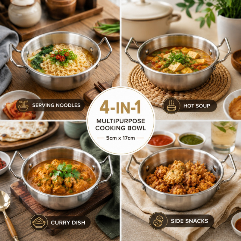 Stainless Steel Kadai Designed for Everyday Cooking – Silver